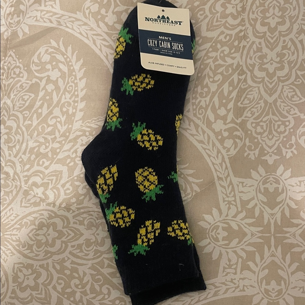 Northeast Men's Pineapple Pattern Socks - Black with Yellow and Green